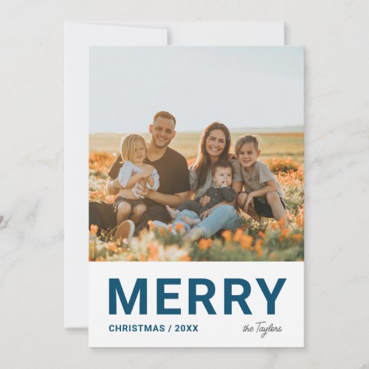 Minimalistisch Modern Simple Foto Navy Weihnachten (Vorderseite)