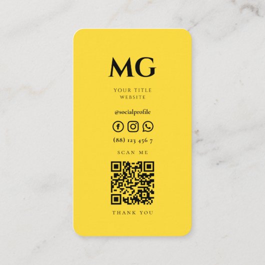 Minimalistisch Modern Simple Yellow Monogram Visitenkarte (Rückseite)