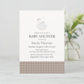 Minimalistisch Modern Swan Gingham Boy Baby Dusche Einladung (Stehend Vorderseite)