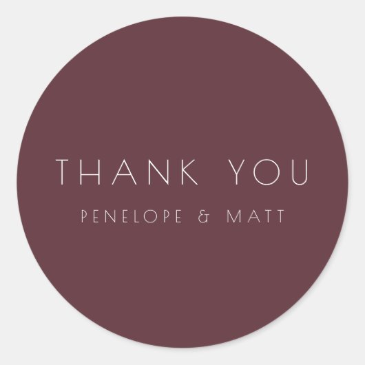 Minimalistisch Modern Wedding Vielen Dank Burgundy Runder Aufkleber (Vorderseite)