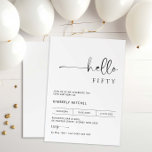 Minimalistisch-Moderne 50. Geburtstagsparty Einlad Einladung<br><div class="desc">Diese minimalistische Typografie 50. Geburtstagsfeier lädt zu einer modernen Geburtstagsparty ein. Das schlichte Design besticht durch klassisch minimalistische Schwarz-Weiß-Typografie mit modernem Ambiente. Anpassbar in jeder Farbe. Behalt das Design minimal und elegant, wie es ist, oder personalisiere es durch Hinzufügen von eigenen Grafiken und Kunstwerken. Für eine erweiterte Anpassung dieses Designs,...</div>
