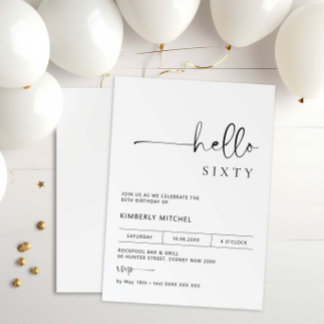 Minimalistisch-Moderne 60. Geburtstagsparty Einlad Einladung