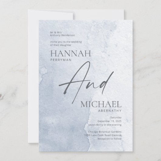 Minimalistisch Moderne, blaue Wasserfarbe Einladun Einladung (Vorderseite)