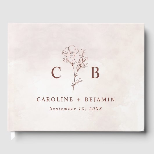 Minimalistisch Moderne Blumenkizze Hochzeit Gästebuch (Vorderseite)