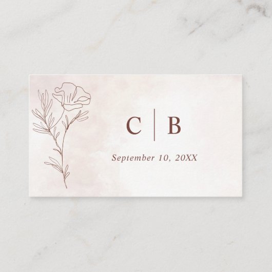 Minimalistisch Moderne Blumenkizze Hochzeit Platzkarte (Rückseite)