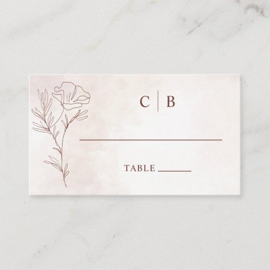 Minimalistisch Moderne Blumenkizze Hochzeit Platzkarte (Vorderseite)
