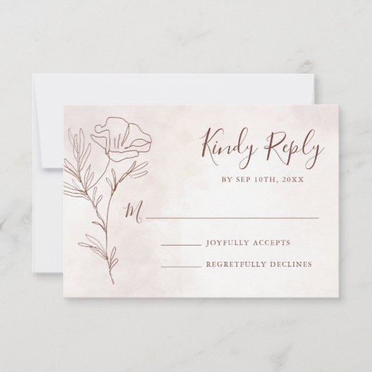 Minimalistisch Moderne Blumenkizze Hochzeit RSVP Karte (Vorderseite)