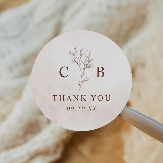 Minimalistisch Moderne Blumenkizze Hochzeit Runder Aufkleber