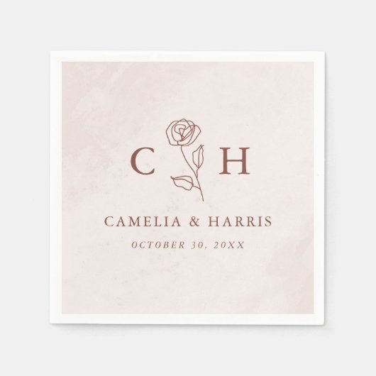 Minimalistisch Moderne Blumenkizze Hochzeit Serviette (Vorderseite)