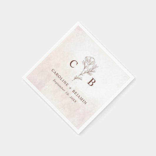 Minimalistisch Moderne Blumenkizze Hochzeit Serviette (Ecke)