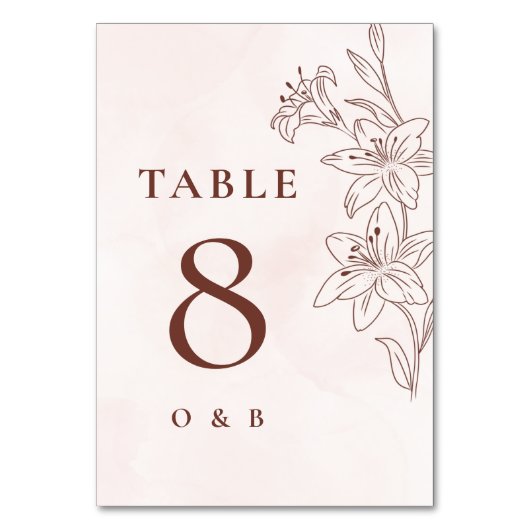 Minimalistisch Moderne Blumenkizze Hochzeit Tischnummer (Rückseite)