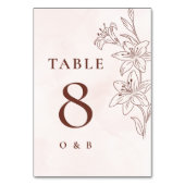 Minimalistisch Moderne Blumenkizze Hochzeit Tischnummer (Vorderseite)