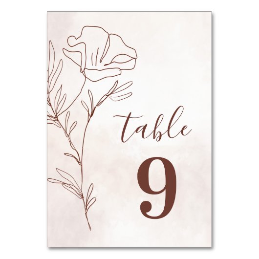 Minimalistisch Moderne Blumenkizze Hochzeit Tischnummer (Rückseite)