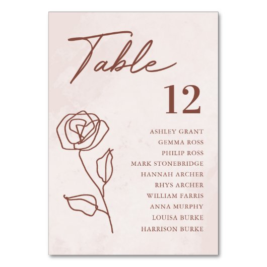 Minimalistisch Moderne Blumenkizze Hochzeit Tischnummer (Rückseite)