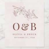 Minimalistisch Moderne Blumenkizze Hochzeit Weinetikett (Einzelnes Label)