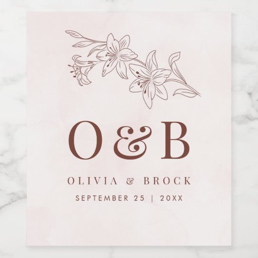 Minimalistisch Moderne Blumenkizze Hochzeit Weinetikett (Einzelnes Label)