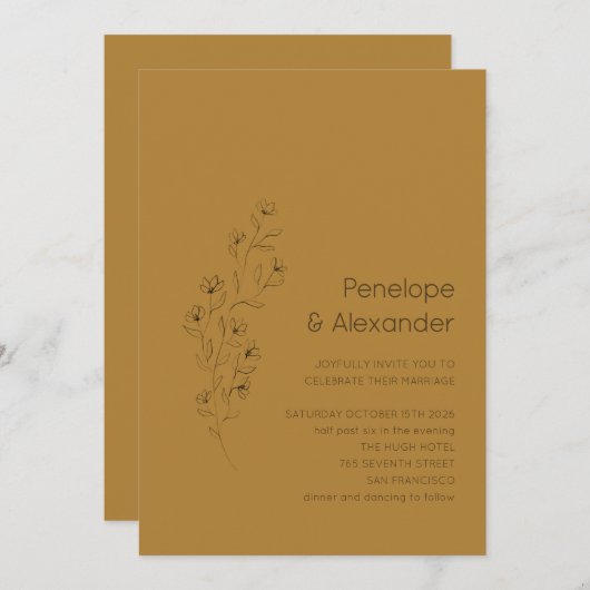 Minimalistisch-Moderne Blumenlatte Einladung (Vorne/Hinten)