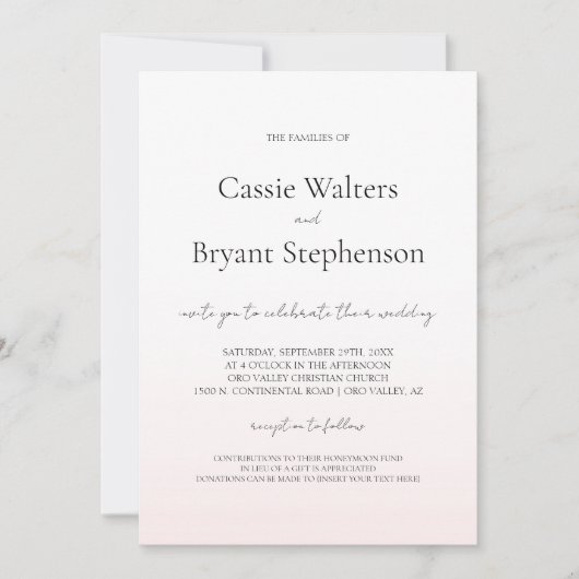 Minimalistisch Moderne Blush Pink Fade Chic Hochze Einladung (Vorderseite)