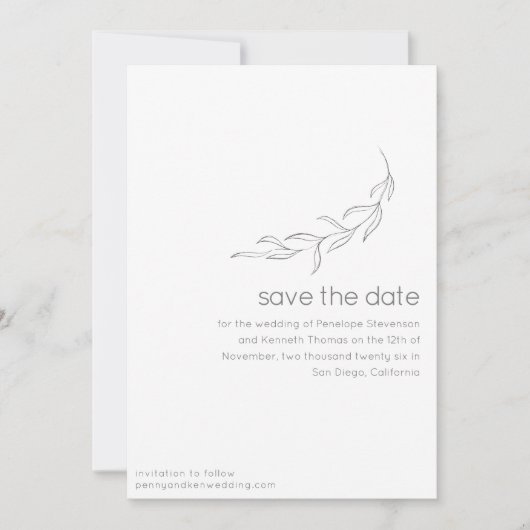Minimalistisch Moderne botanische Zeichnend Chic W Save The Date (Vorderseite)
