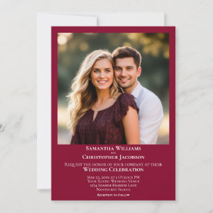 Minimalistisch Moderne Cranberry Red Foto Wedding Einladung