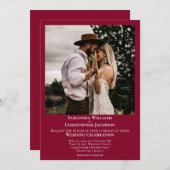 Minimalistisch Moderne Cranberry Red Foto Wedding Einladung (Vorne/Hinten)