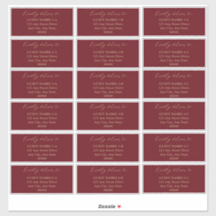 Minimalistisch Moderne Dark Red Wedding Guest Addr Aufkleber