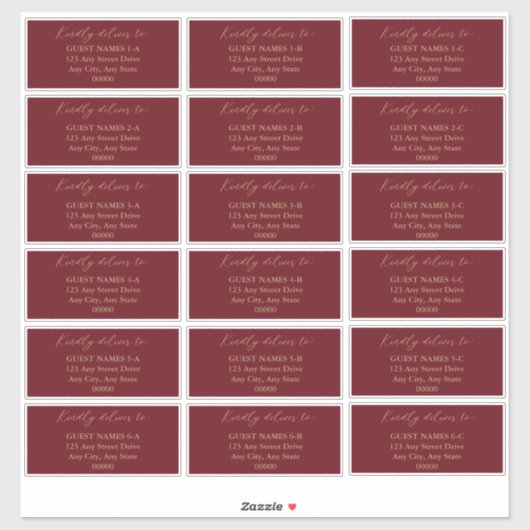 Minimalistisch Moderne Dark Red Wedding Guest Addr Aufkleber (Blatt)
