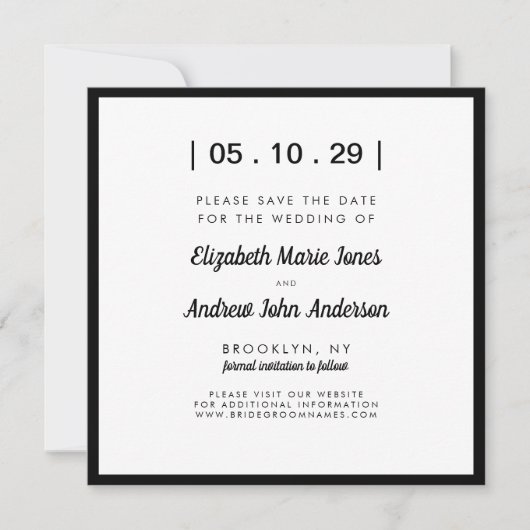 Minimalistisch Moderne, einfache, fette Schwarz-we Save The Date (Vorderseite)