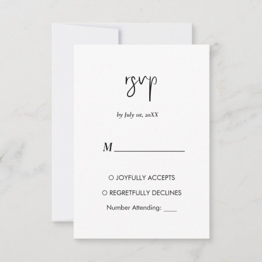 Minimalistisch moderne, einfache Rsvp-Karte RSVP Karte (Vorderseite)