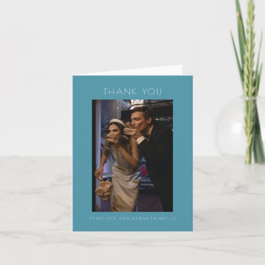 Minimalistisch Moderne Elegant Aquamarin Blue Wedd Dankeskarte (Vorderseite)