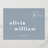 Minimalistisch Moderne Elegant Dusty Blue Silver U Folie Einladungspostkarte (Vorderseite)
