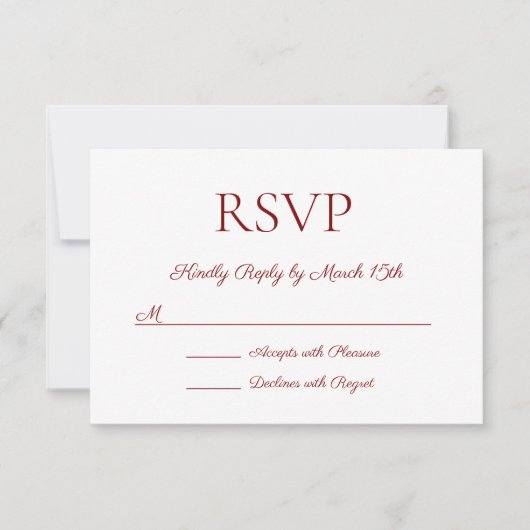 Minimalistisch Moderne Elegante Deep Red Wedding RSVP Karte (Vorderseite)