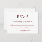 Minimalistisch Moderne Elegante Deep Red Wedding RSVP Karte (Vorne/Hinten)