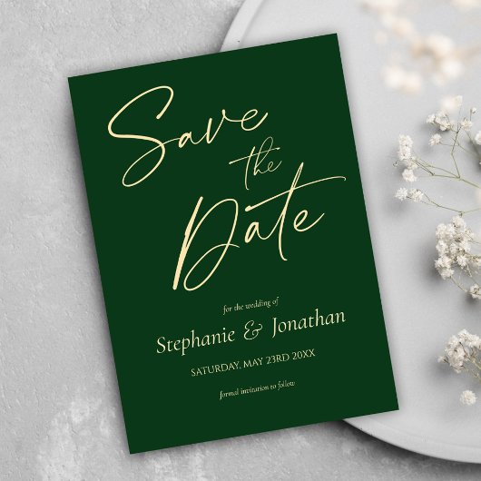 Minimalistisch Moderne Elegante Grüne Hochzeit Save The Date