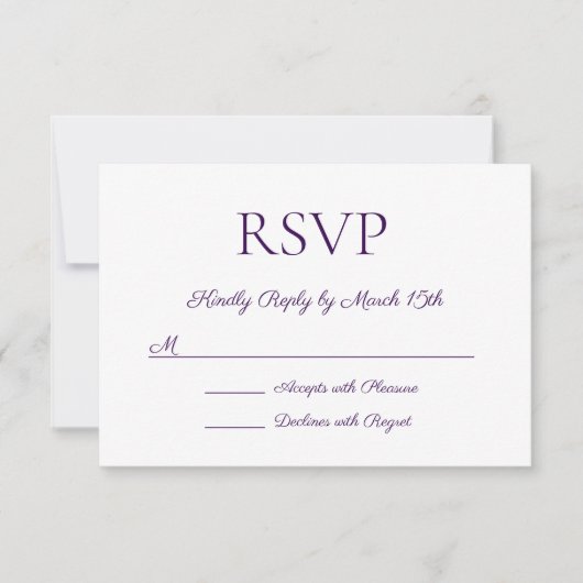 Minimalistisch Moderne Elegante Lila Hochzeit RSVP Karte (Vorderseite)