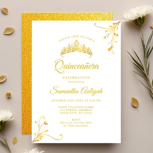 Minimalistisch Moderne Goldene Quinceanera Einladung
