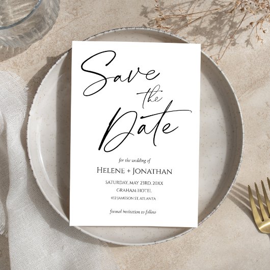 Minimalistisch Moderne Hochzeit Save the Date Einladung