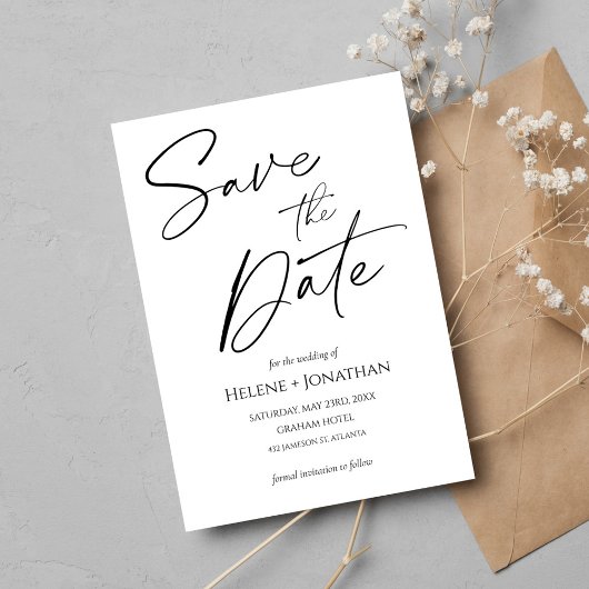 Minimalistisch Moderne Hochzeit Save the Date Einladung