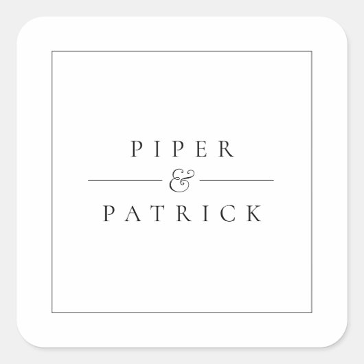 Minimalistisch Moderne Schwarz-Weiß-Hochzeit Quadratischer Aufkleber (Vorderseite)