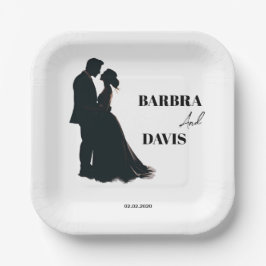 Minimalistisch Moderne Schwarz-Weiß-Silhouette Pappteller