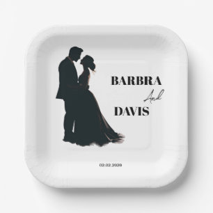 Minimalistisch Moderne Schwarz-Weiß-Silhouette Pappteller