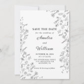 Minimalistisch Moderne Schwarz-weiße Blumenhochzei Einladung (Vorderseite)