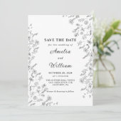 Minimalistisch Moderne Schwarz-weiße Blumenhochzei Einladung (Stehend Vorderseite)