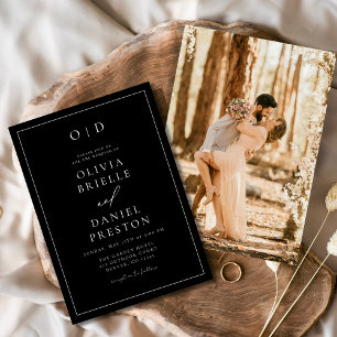 Minimalistisch Moderne Schwarz-weiße Foto Hochzeit Einladung