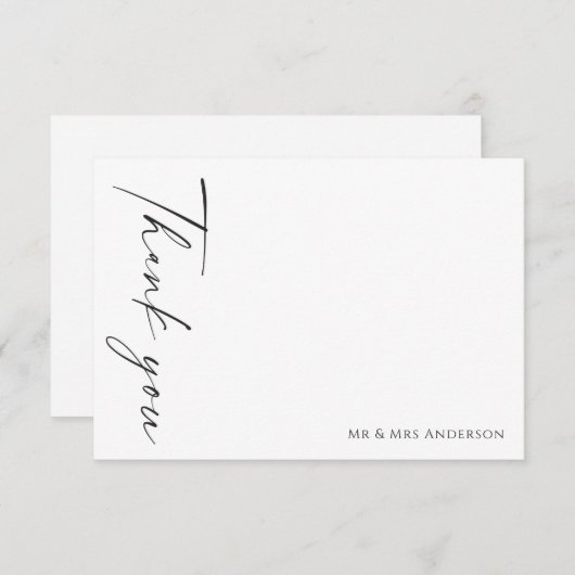 Minimalistisch Moderne Schwarz-weiße Hochzeit Dankeskarte (Vorne/Hinten)