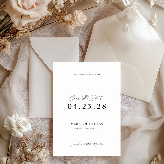 Minimalistisch Moderne Schwarz-weiße Save the Date Einladung