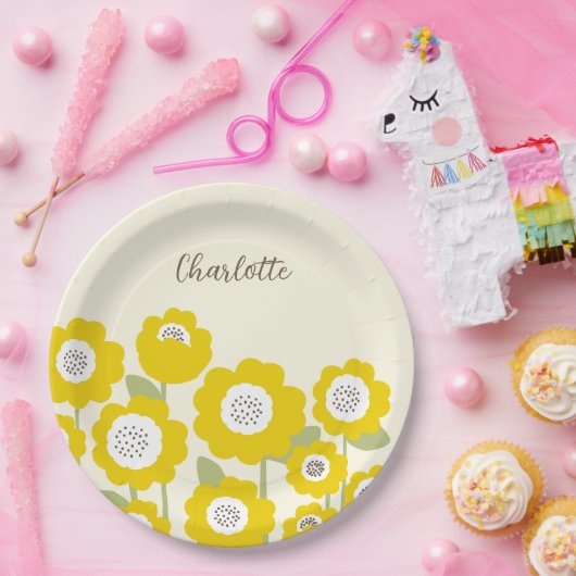 Minimalistisch Moderne Sonnenblume Minimaler Indiv Pappteller (Party)