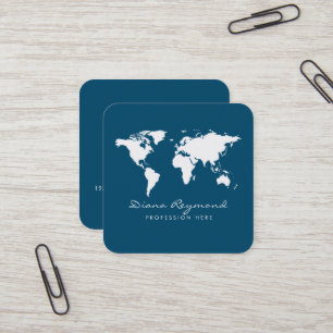 Minimalistisch-Moderne Weltkarte Ozeanblau Quadratische Visitenkarte