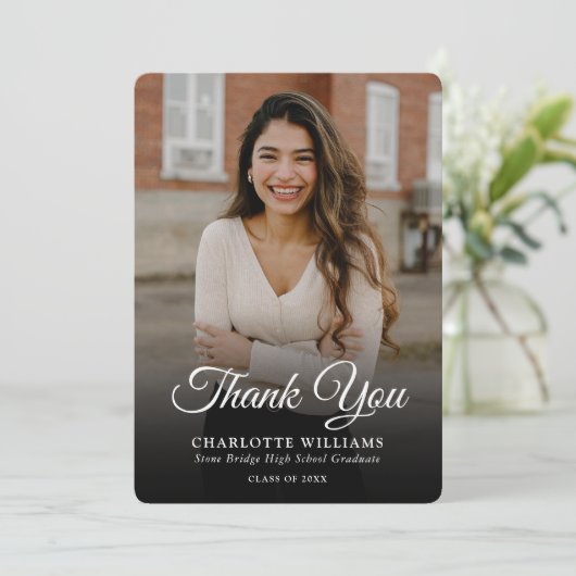 Minimalistisch Moderner Foto Abschluss Dankeskarte (Stehend Vorderseite)
