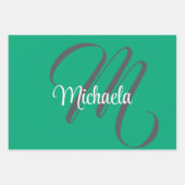 Minimalistisch moderner Monogramm-Anfangsname grün Geschenkpapier Set (Vorderseite 2)